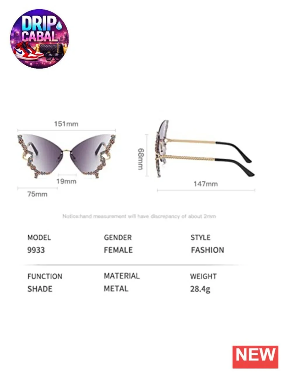 Rimless Butterfly Sunglasses for Women UV Protection Polarized
